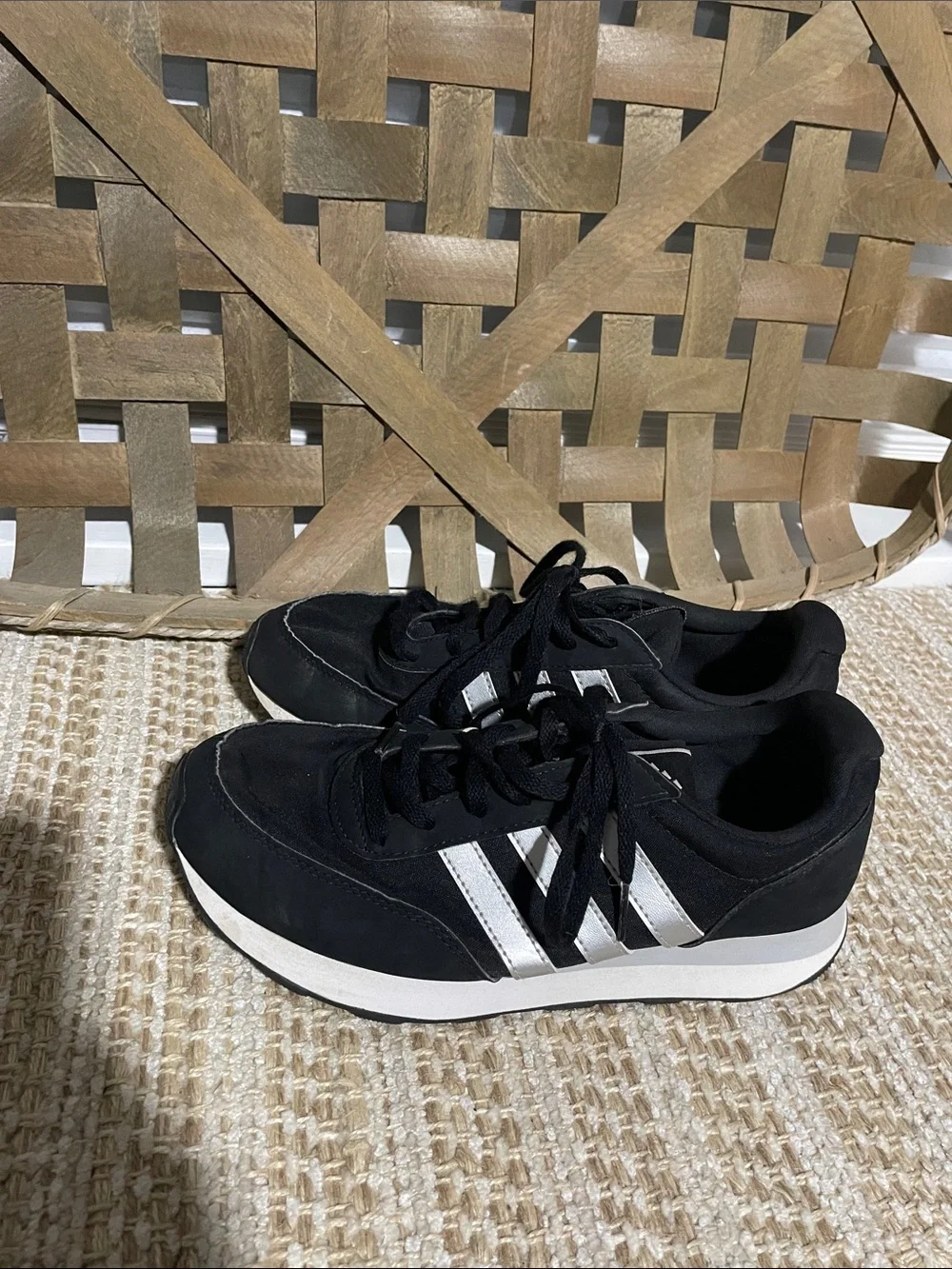 adidas Black and White Retro Runner Sneakers
